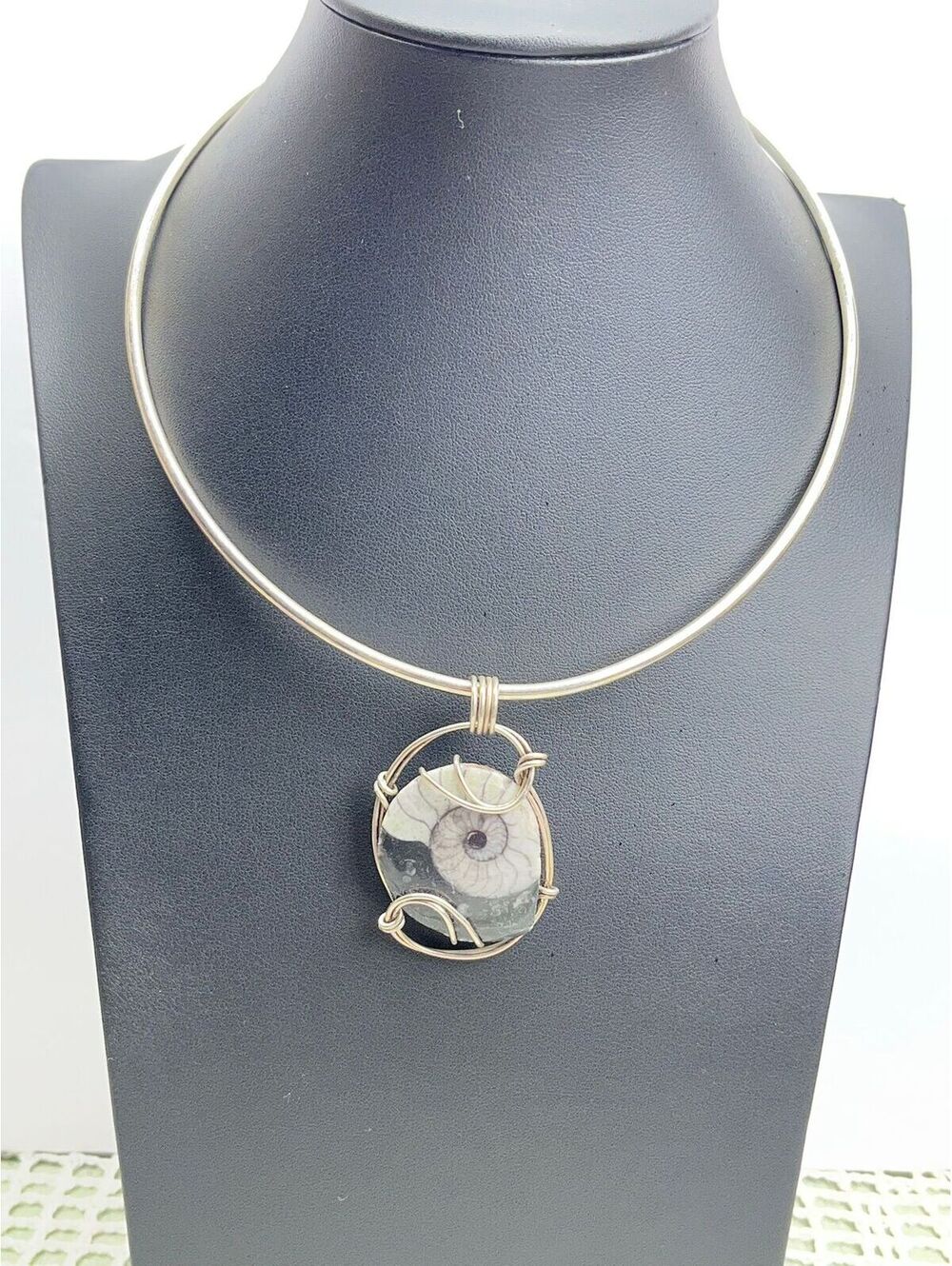 #6 Ammonite Fossil Pendant Torch Necklace 12”